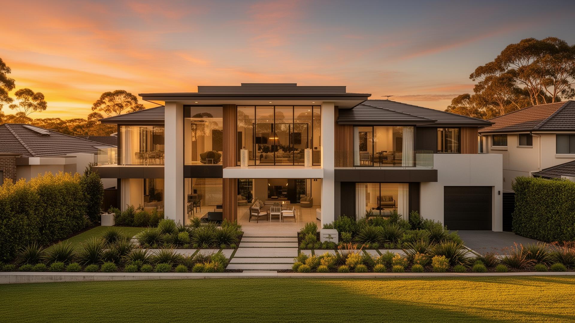 Modern Australian home exterior at golden hour